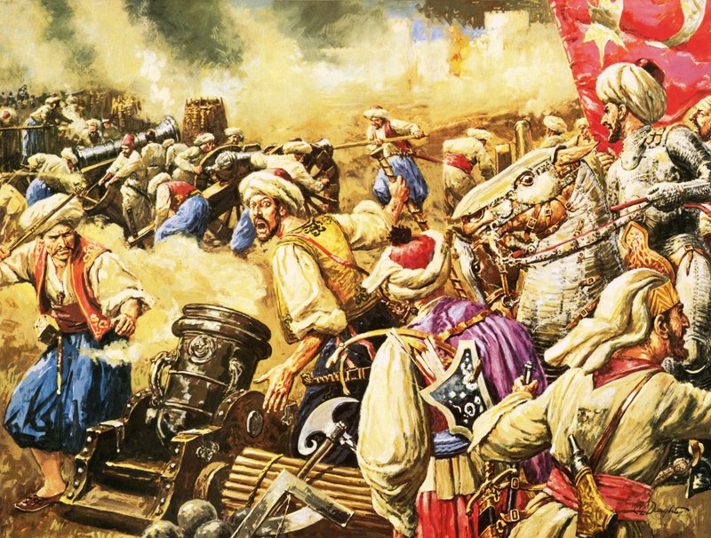 Het leger van Suleiman valt Rhodos aan door C.L. Doughty