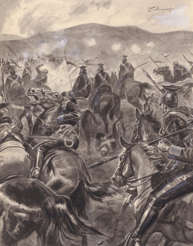 De charge van de lichte brigade (gouache op papier) door C.L. Doughty