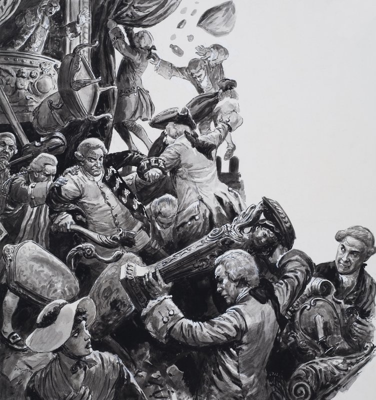 The Hoax bij het Nieuwe Theater, Haymarket (gouache op papier) door C.L. Doughty