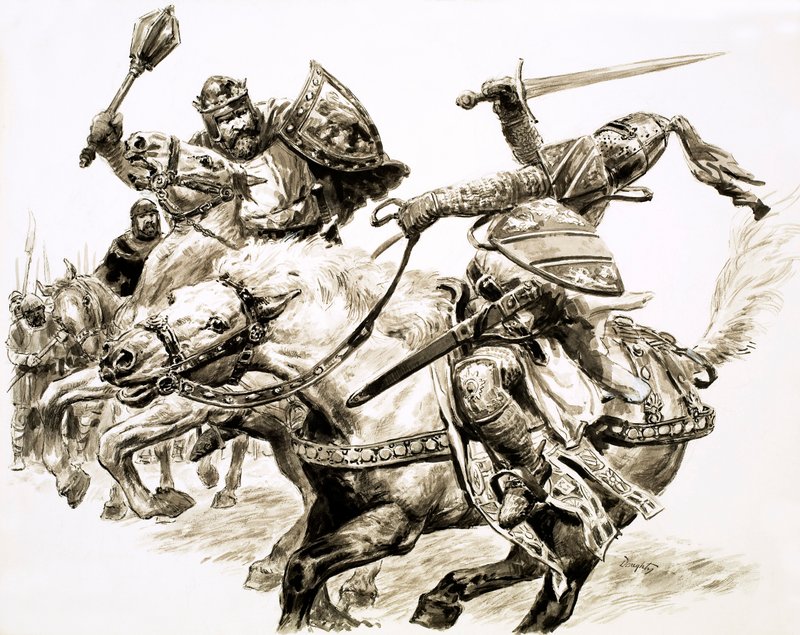 De koning zonder koninkrijk, Robert the Bruce (gouache op papier) door C.L. Doughty