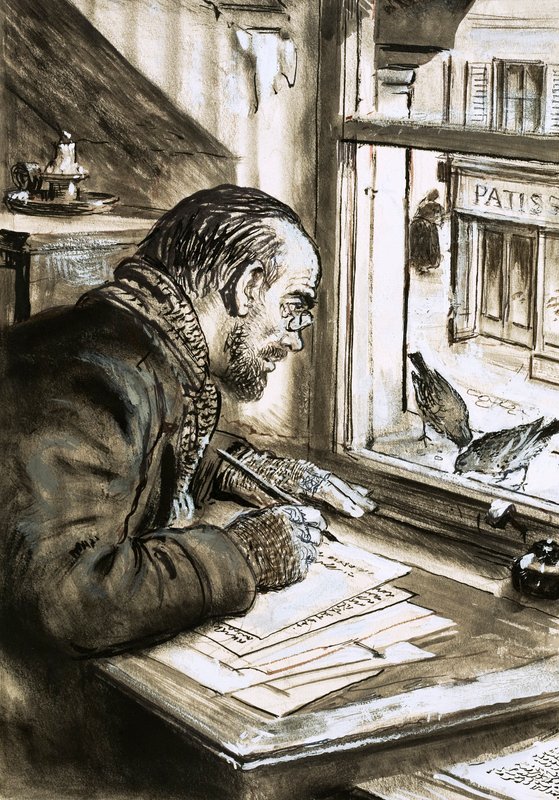 De krijger van woorden, Emile Zola (gouache op papier) door C.L. Doughty