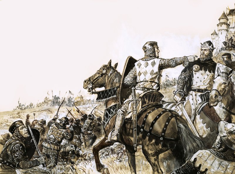 Ongeïdentificeerde gevechtsscène met soldaat die naar King wijst door C.L. Doughty