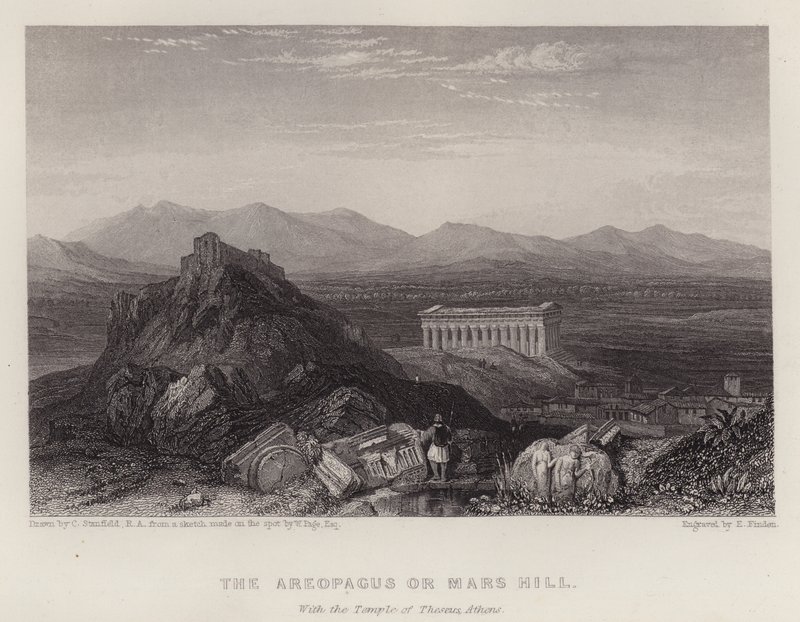 De Areopagus of Marsheuvel, met de Tempel van Theseus Athene door C. (after) Stanfield