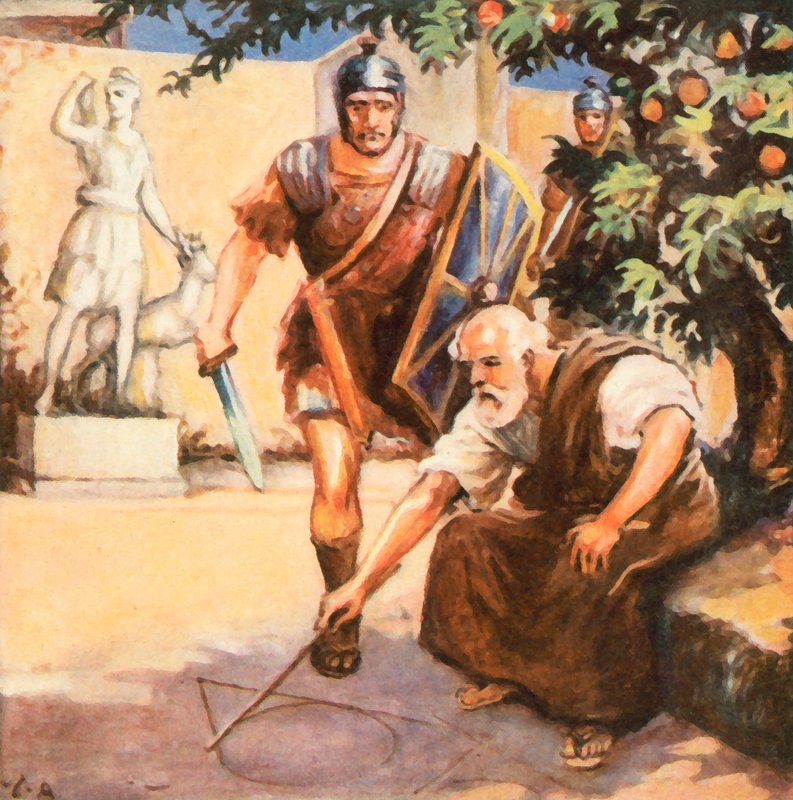 Dood van Archimedes (kleurenlitho) door Carl Arriens