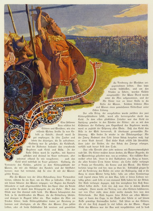 Odin werpt zijn speer om de Aesir-Vanir oorlog te beginnen door Carl Emil Doepler