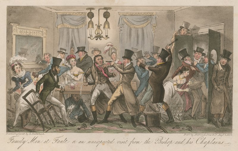 Familie mannen in de fout, of, Een onverwacht bezoek van de Bisschop en zijn kapelaans door Carl Georg Adolph Hasenpflug