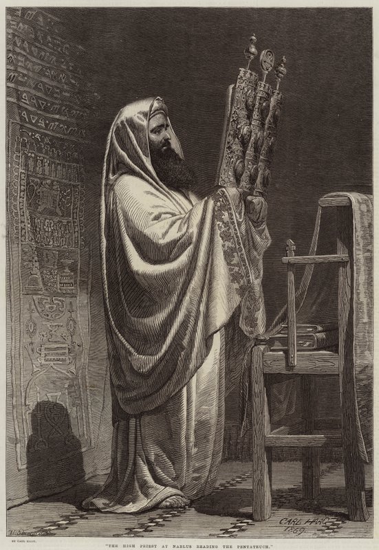 De hogepriester in Nablus leest de Pentateuch door Carl Haag