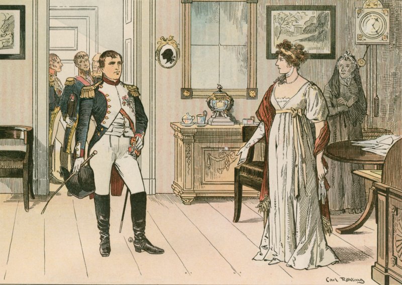 Koningin Louise van Pruisen (1776-1810) en Napoleon I (1769-1821) in Tilsit in 1807 tijdens de ondertekening van het tweede verdrag van Tilsit door Carl Rohling