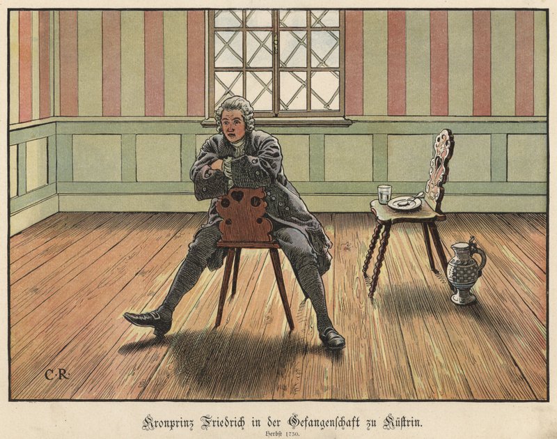 Kroonprins Frederik van Pruisen gevangen in Kustrin, 1730 door Carl Röchling