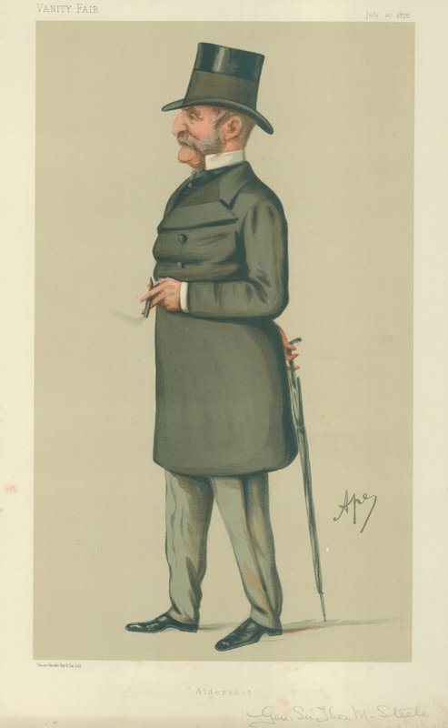 Generaal Sir Thomas Montagu Steele, Aldershot, 20 juli 1878, Vanity Fair cartoon door Carlo Pellegrini