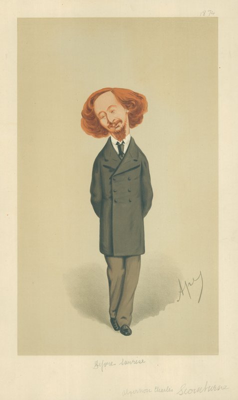De heer Algernon Charles Swinburne, Voor zonsopgang, 21 november 1874, Vanity Fair cartoon door Carlo Pellegrini