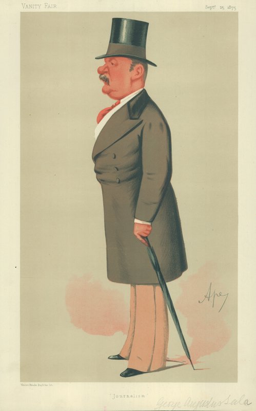 Mr. George Augustus Sala, Journalistiek, 25 september 1875, Vanity Fair cartoon door Carlo Pellegrini
