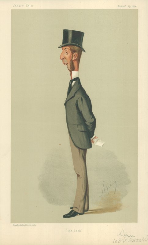 Mr. Rowland Winn, De zweep, 29 augustus 1874, Vanity Fair cartoon door Carlo Pellegrini