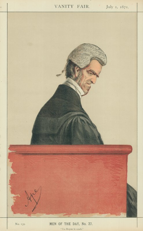 Sir John George Shaw-Lefevre, La Reyne le veult, 1 juli 1871, Vanity Fair cartoon door Carlo Pellegrini