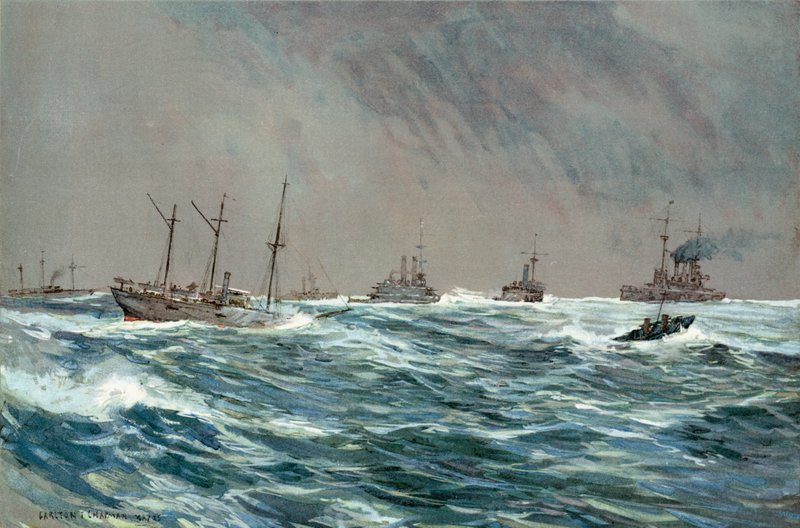 Oorlogsschepen van de Verenigde Staten in stormachtig weer voor de kust van Cuba door Carlton Theodore Chapman