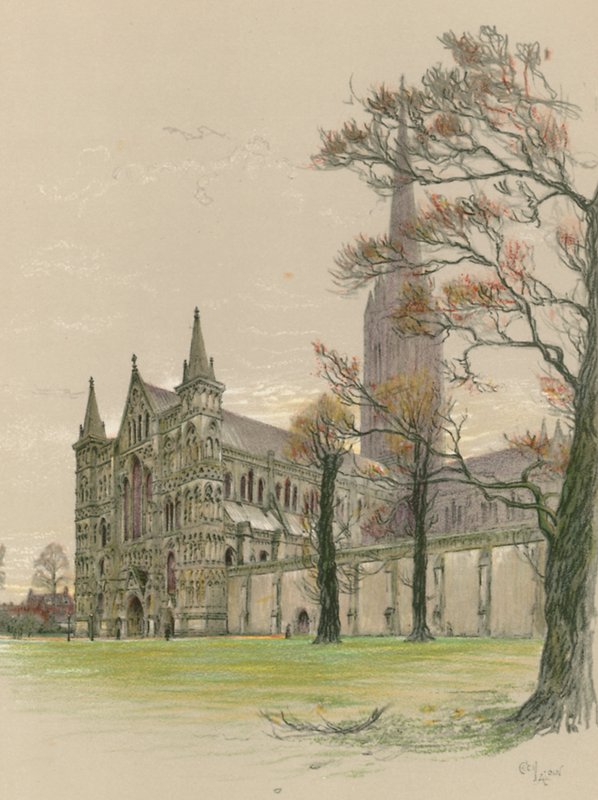 Kathedraal van Salisbury door Cecil Charles Windsor Aldin