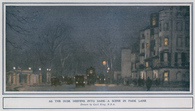 Als de schemering overgaat in duisternis - een scène in Park Lane door Cecil King