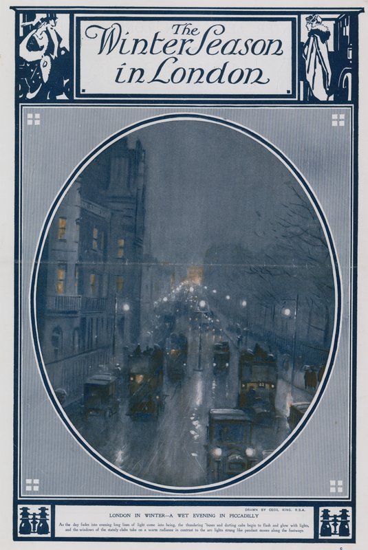 Londen in de Winter - een natte avond in Piccadilly door Cecil King