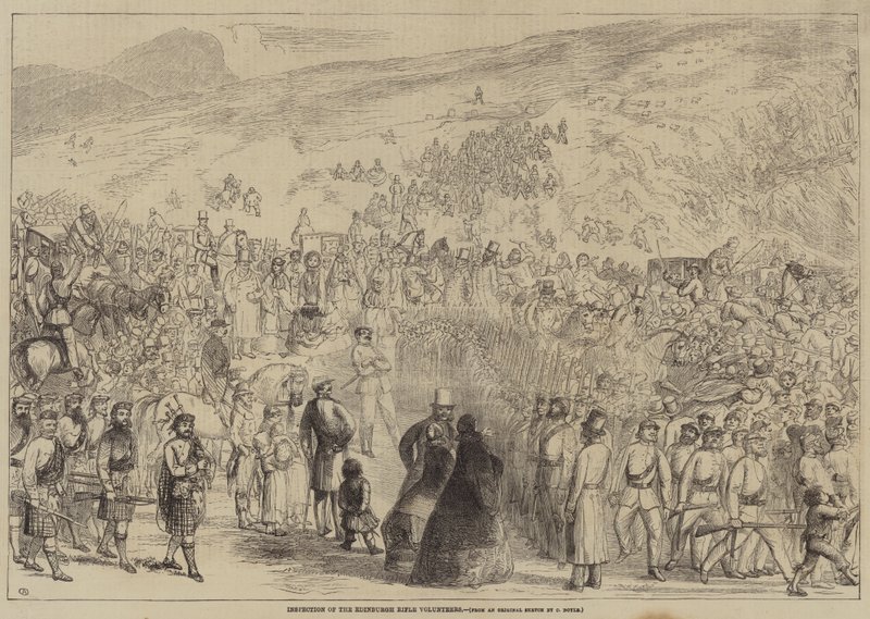 Inspectie van de Edinburgh Geweer Vrijwilligers door Charles Altamont Doyle