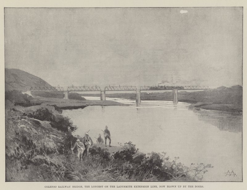 Colenso Spoorbrug, de Langste op de Ladysmith Uitbreidingslijn, nu opgeblazen door de Boeren door Charles Auguste Loye