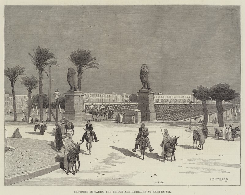 Schetsen in Caïro, de Brug en Kazerne bij Kasr-en-Nil door Charles Auguste Loye