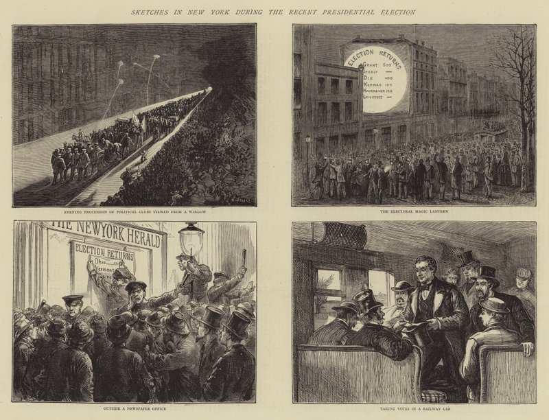 Schetsen in New York tijdens de recente presidentsverkiezingen door Charles Auguste Loye