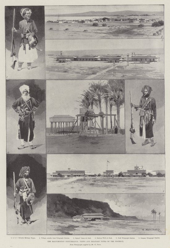 De Baluchistan Onrust, Zichten en Militaire Types van het District door Charles Auguste Loye