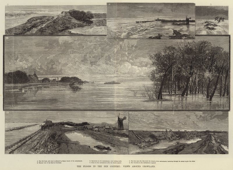 De Overstromingen in het Fenland, Zichten rond Crowland door Charles Auguste Loye
