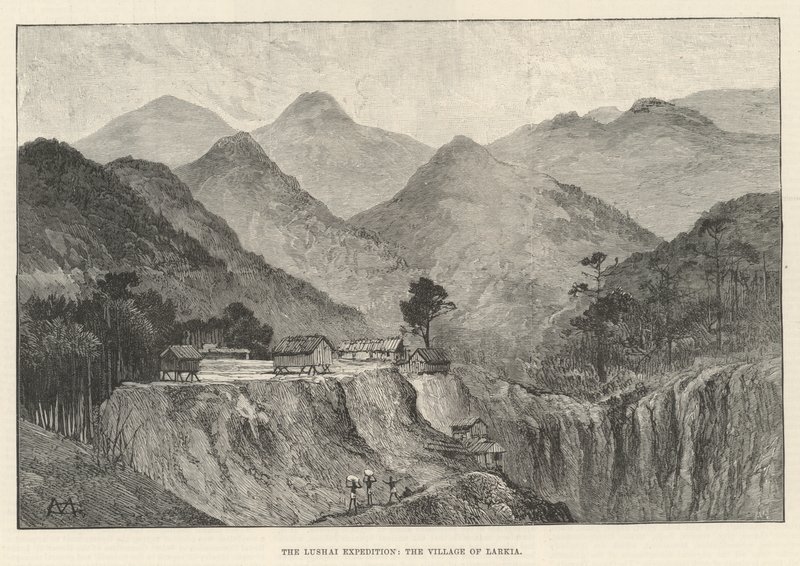De Lushai-expeditie, het dorp Larkia door Charles Auguste Loye