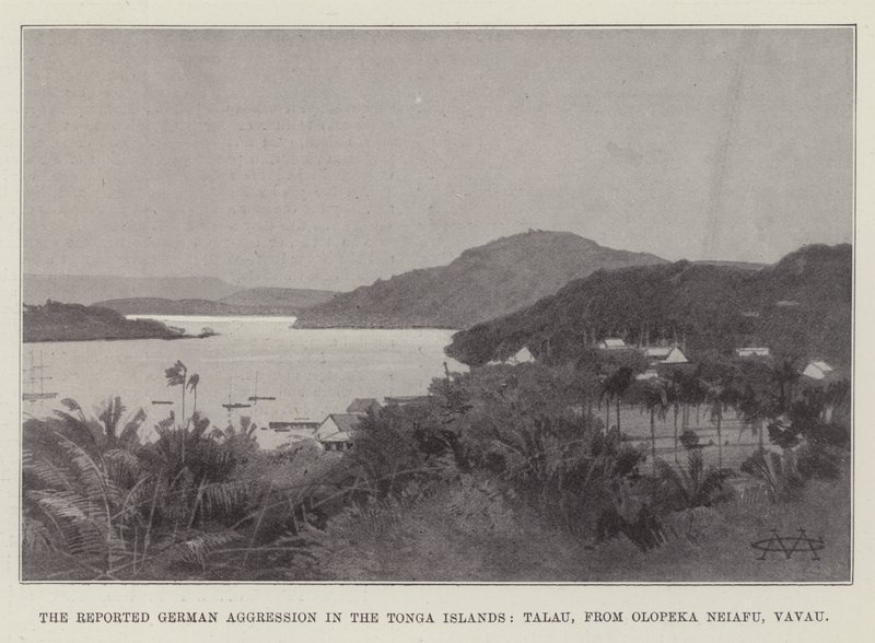 De vermeende Duitse agressie in de Tonga-eilanden, Talau, vanaf Olopeka Neiafu, Vavau door Charles Auguste Loye