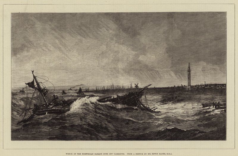 Wrak van de Noorse bark Suez bij Yarmouth door Charles Auguste Loye