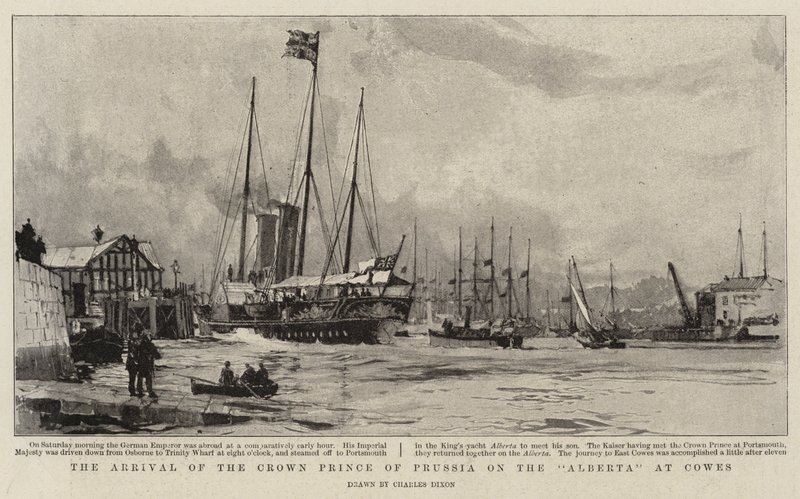De aankomst van de kroonprins van Pruisen op de Alberta in Cowes door Charles Edward Dixon