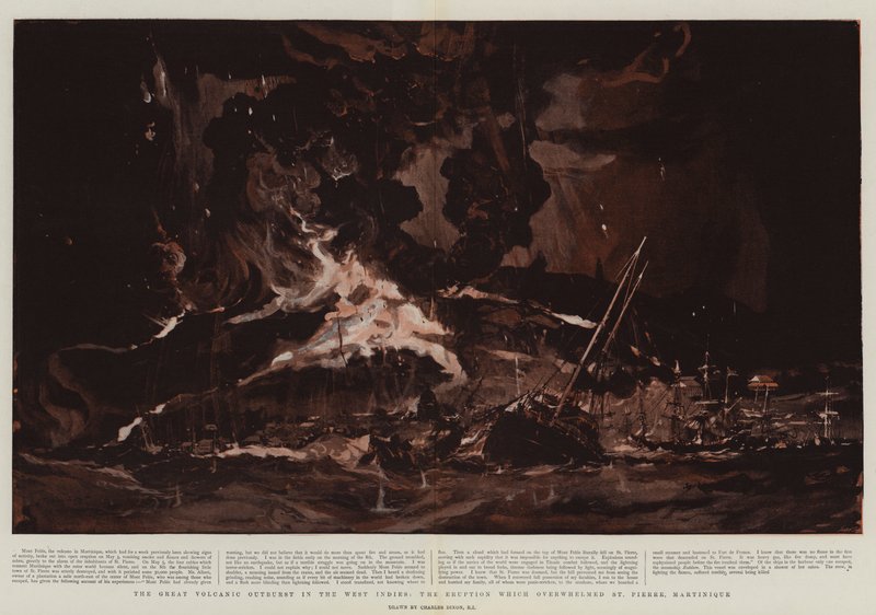 De Grote Vulkanische Uitbarsting in de West-Indië, de Eruptie die St Pierre, Martinique overspoelde door Charles Edward Dixon