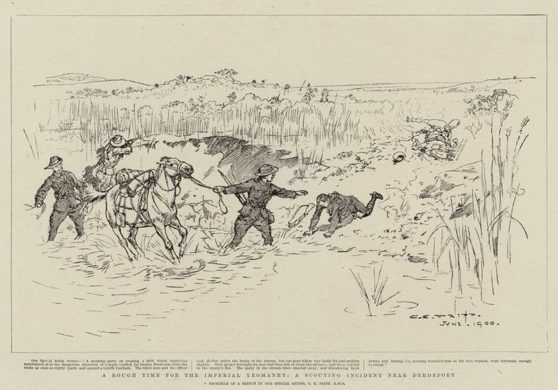 Een ruwe tijd voor de Imperial Yeomanry, een verkenningsincident nabij Derdeport door Charles Edwin Fripp
