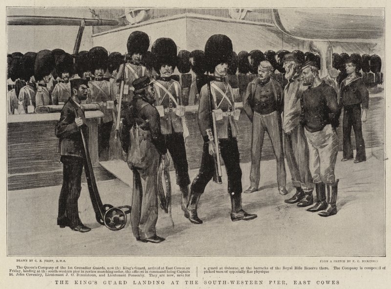 De koninklijke wacht landt bij de zuidwestelijke pier, East Cowes door Charles Edwin Fripp