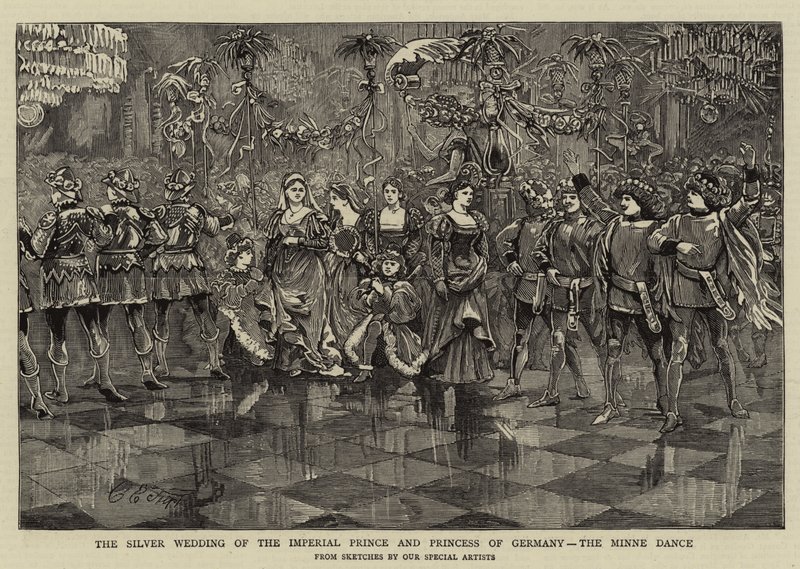 Het zilveren huwelijk van de keizerlijke prins en prinses van Duitsland, de Minne-dans door Charles Edwin Fripp