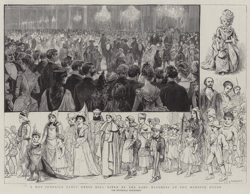 Een mei-jongerenbal met kostuums gegeven door de Lady Mayoress in het Mansion House door Charles J. Staniland
