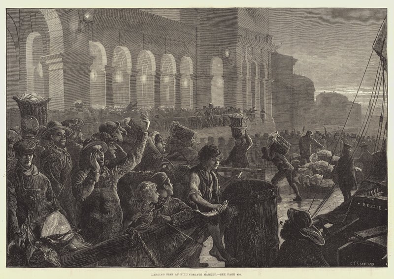 Vissen lossen op Billingsgate Market door Charles J. Staniland