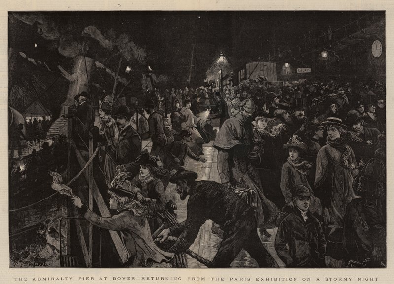 De Admiraliteit Pier in Dover, terugkeer van de Parijse Tentoonstelling op een Stormachtige Nacht door Charles J. Staniland
