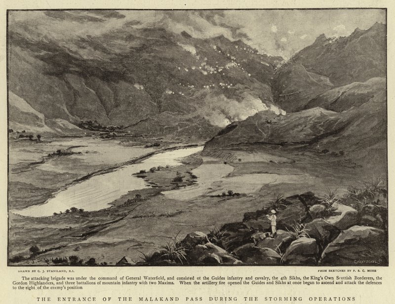 De ingang van de Malakand-pas tijdens de stormoperaties door Charles J. Staniland