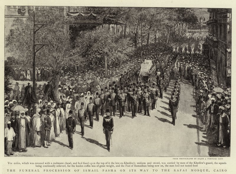 De Begrafenisstoet van Ismail Pasha op Weg naar de Rafai Moskee, Caïro door Charles J. Staniland