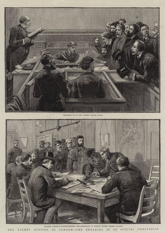 De Recente Onlusten in Londen, de Eedaflegging van Speciale Agenten door Charles J. Staniland