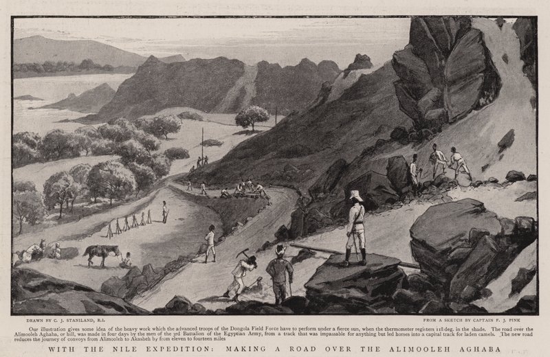 Met de Nijl-expeditie, een weg maken over de Alimooleh Aghaba door Charles J. Staniland
