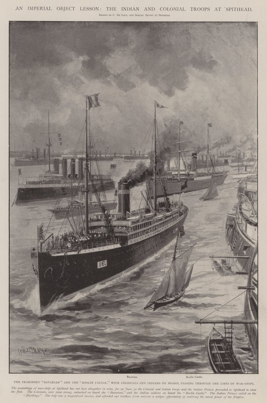 Een Keizerlijke Les, de Indiase en Koloniale Troepen bij Spithead door Charles John de Lacy