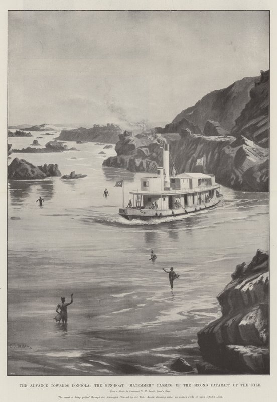 De opmars naar Dongola, de kanonneerboot Matemmeh passeert de tweede cataract van de Nijl door Charles John de Lacy