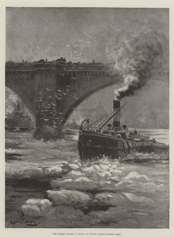 De Bevroren Theems, een Studie bij London Bridge, kijkend naar het Oosten door Charles John de Lacy
