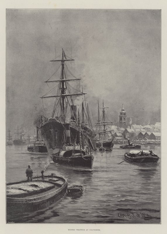 Winterweer in Gravesend door Charles John de Lacy