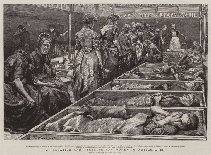 Een opvanghuis van het Leger des Heils voor vrouwen in Whitechapel door Charles Paul Renouard