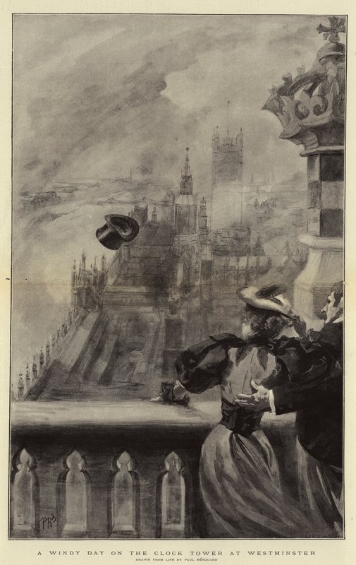 Een winderige dag op de klokkentoren van Westminster door Charles Paul Renouard