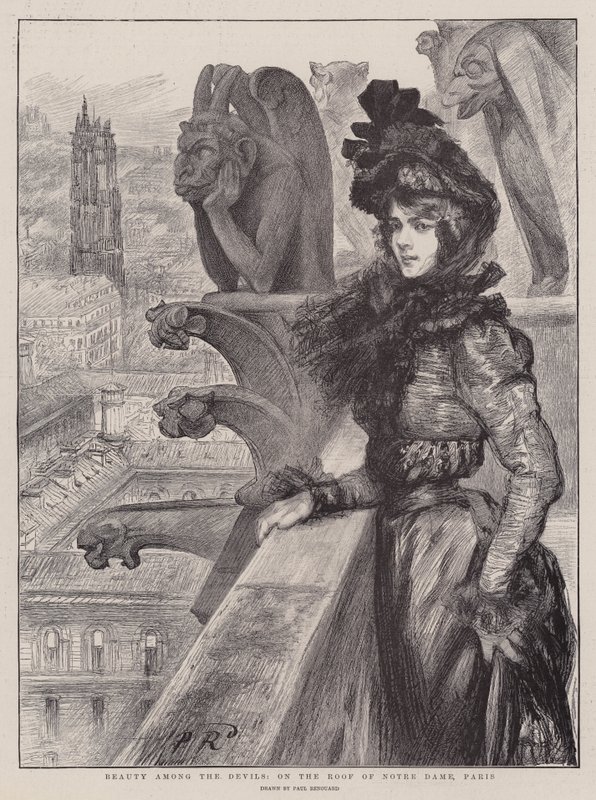 Schoonheid tussen de Duivels, op het Dak van de Notre Dame, Parijs door Charles Paul Renouard